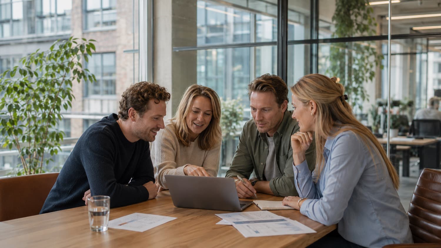 Servicemonteur naast de bestelbus van Your Company